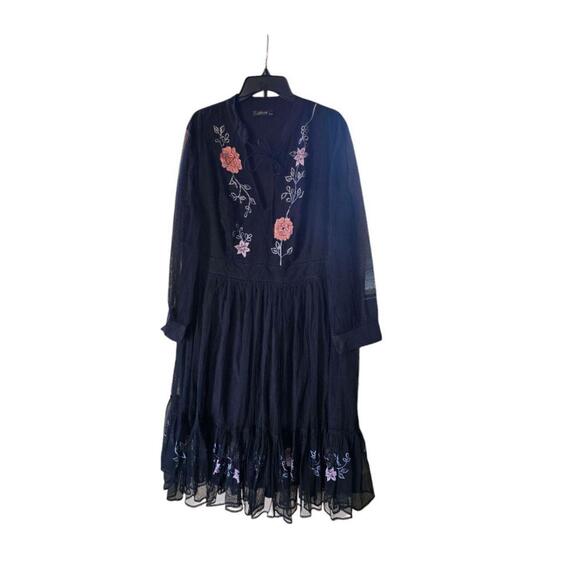 Eshakti Womens Plus 2X Black Embroidered Lace Dress VNeck Ruffled Hem - Picture 1 of 7